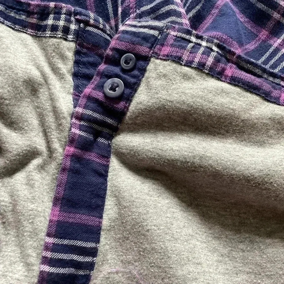 LL Bean Jersey Lined Flannel Shirt Womens Medium Blue Purple 1Pocket Long Sleeve - Picture 9 of 10